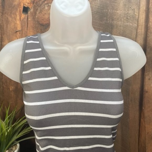 Soho Apparel Grey and White Stipe Tank Top - Picture 3 of 12